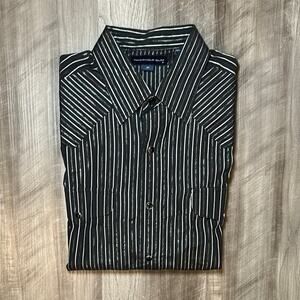 Panhandle Slim Western Metallic Striped Long Sleeve Pearl Snap - Medium